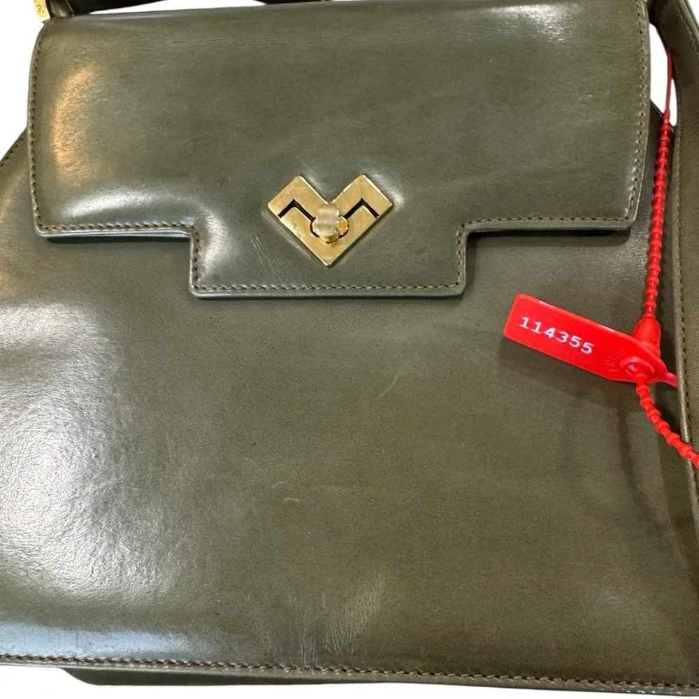 Vintage Mario Valentino Heritage Olive Green Leather Structured Crossbody Bag - Picture 10 of 10